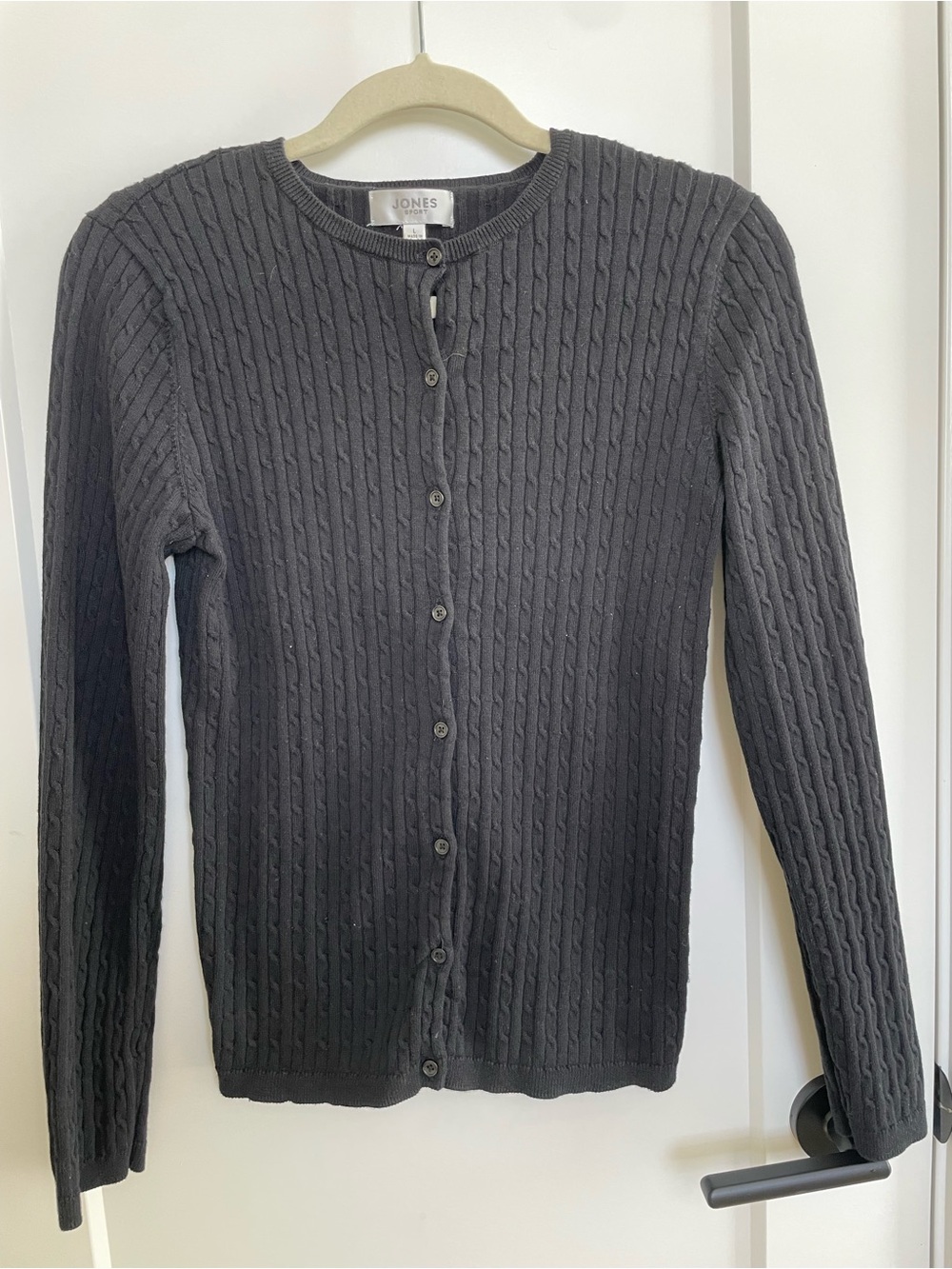 Jones Sport Black Cable Knit Button-Down Cardigan - 100% Cotton - Size L